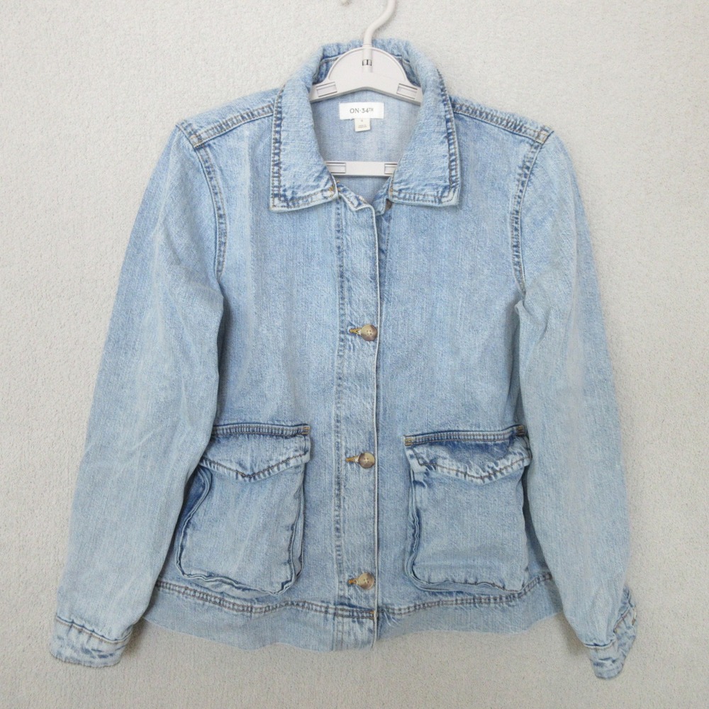 MACY'S ON 34TH Denim‎ Trucker Jacket Light Wash Button Pockets Women's Small